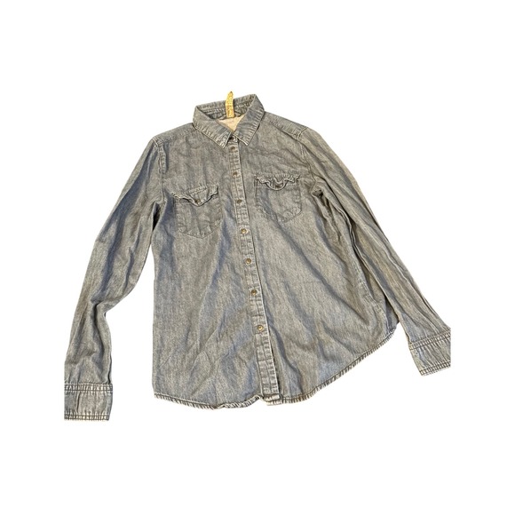 Denim Co. Tops - Denim Co Womens Dark Wash Denim Button Down Shirt Long Sleeve Size 12